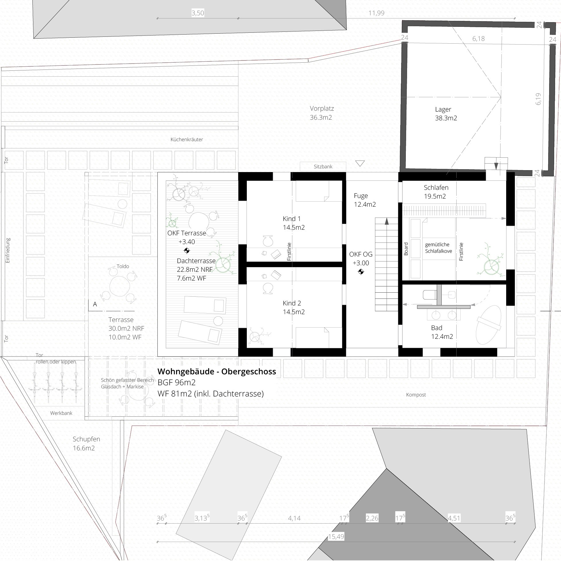 Entwurf B – Grundriss Obergeschoss